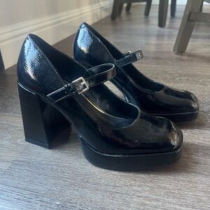 Kenneth Cole New York Black Patent Platform Block Heels